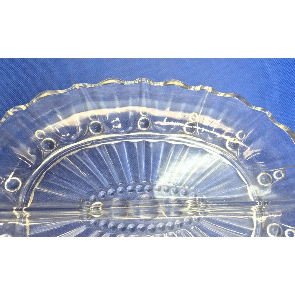 Clear Glass Anchor Hocking Divided Relish Tray Oyster & Pearl Pattern 12x8x2